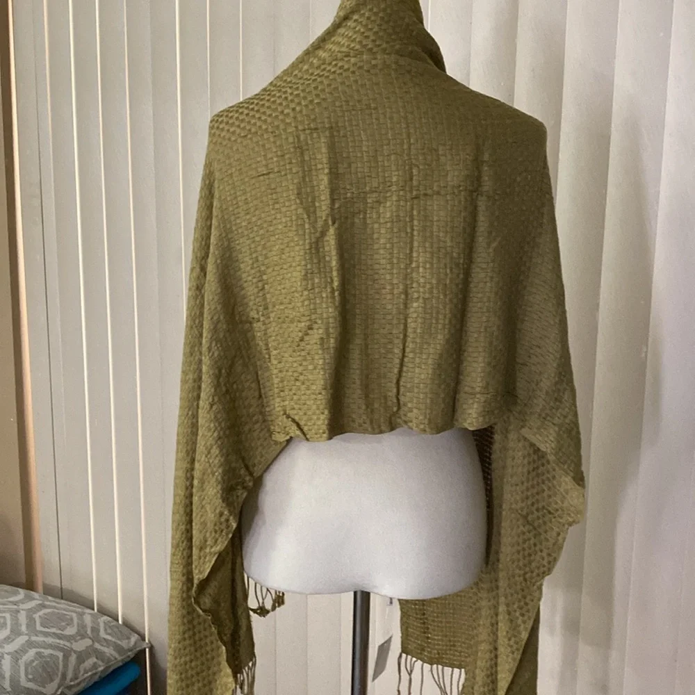 Olive Green Woven Fringe Wrap Scarf